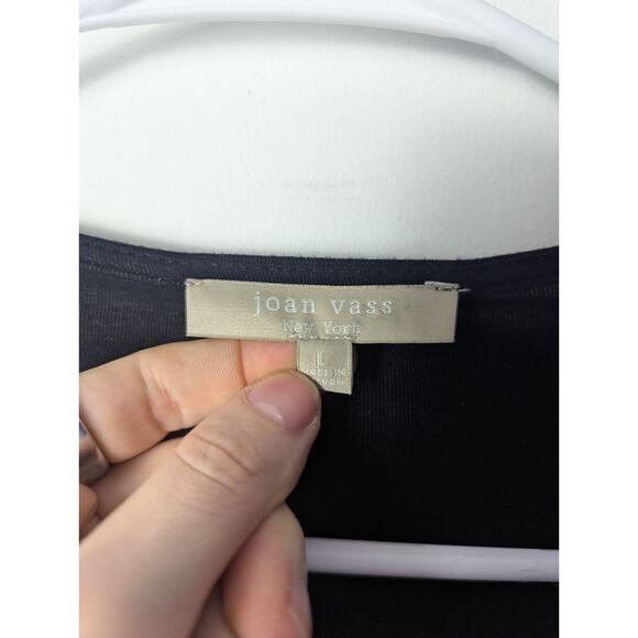 Joan Vass Blouse Womens Large Black Draped Top Bar Detail Minimalist Office Top - Picture 4 of 4